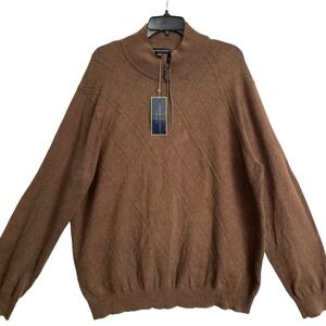 Cambridge Classics Mens‎ Brown Argyle 1/4 Zip Pullover Sweater Vintage XL